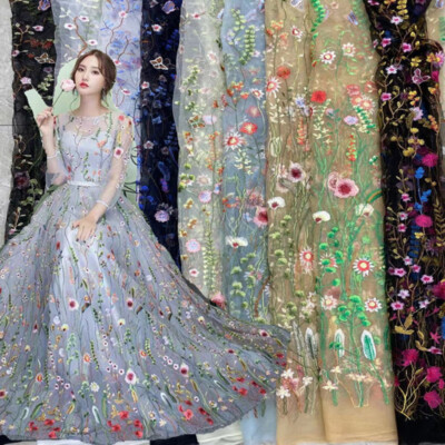 3D Floral Lace Mesh Fabric Embroidery Fabric Sheer Dress Gown Tulle  150x91cm | eBay