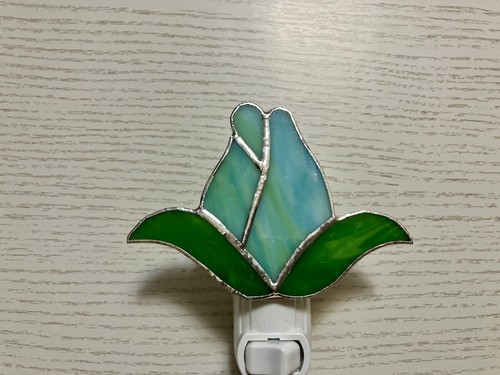 Rose Night Light, Blue Stained Glass Flower, Wall plug in, Mothers Day Gift - Picture 3 of 11