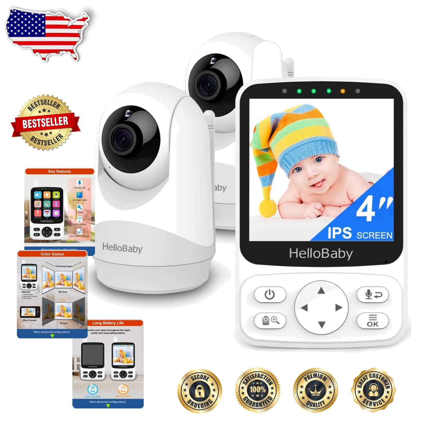 Advanced Dual-Camera Baby Monitor with 1000ft Range & Night Vision-image