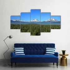 Three Sisters Mountains Landscape In Oregon 5 Piece Panel Canvas Wall Art Decor