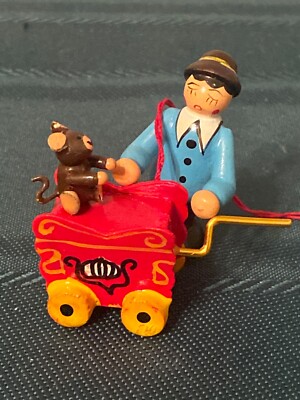 Monkey Organ Grinder Wood Christmas Tree Holiday Ornament 1.75 T