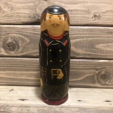 Vtg Russian Soldier Matryoshka Wooden Hand Painted Nesting DOLL  6.25 in