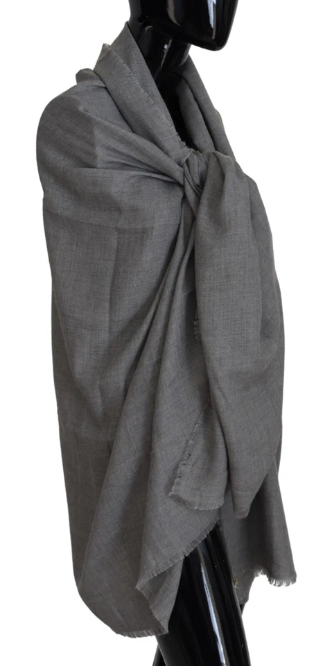 AGNONA Bufanda Gris Sólido Cachemira Calentador Mujer Flecos Chal 180cmx130cm $1280 Foto 2 de 4
