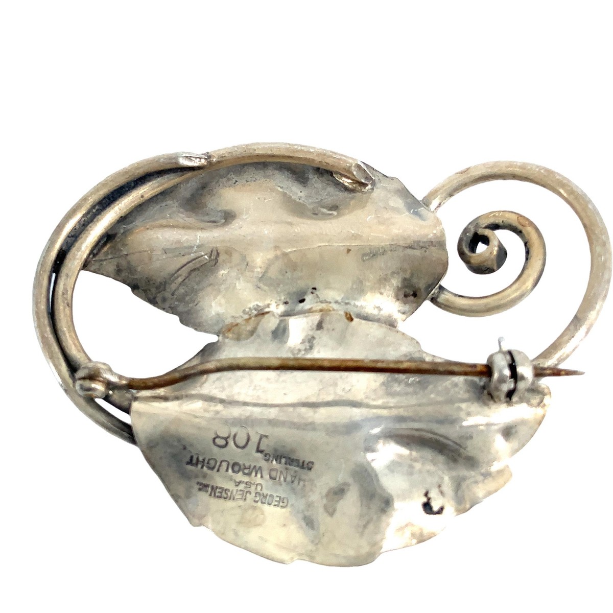 Georg Jensen USA Sterling Silver Leaves Vine Hand Wrought Brooch 108
