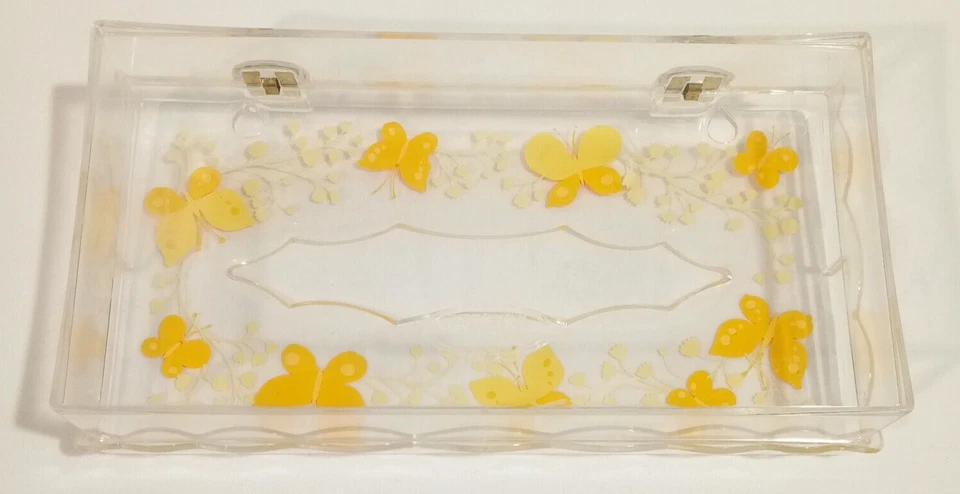 Wolff Acrílico Transparente Mariposa Pañuelo Caja Soporte Tapa Bisagras Naranja Amarillo De Colección Foto 2 de 4