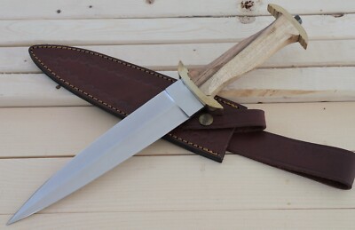 15  Dagger Spear Point Double Edge Vintage Officer Sharp Brass Wood Handle Sharp