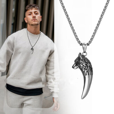 Viking Wolf Head Tooth Pendant Punk Hip Hop Stainless Steel