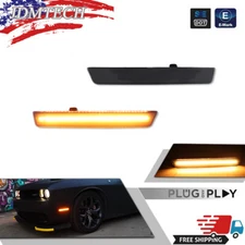 For 2015-2023 Dodge Challenger Front Bumper Side Marker Lamps Lights Smoked Lens