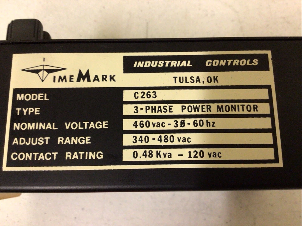 NEW, TIME MARK CORP. C263 3-PHASE POWER MONITOR 340-480VAC ADJUSTABLE, FREE SHIP - Image 2 of 4