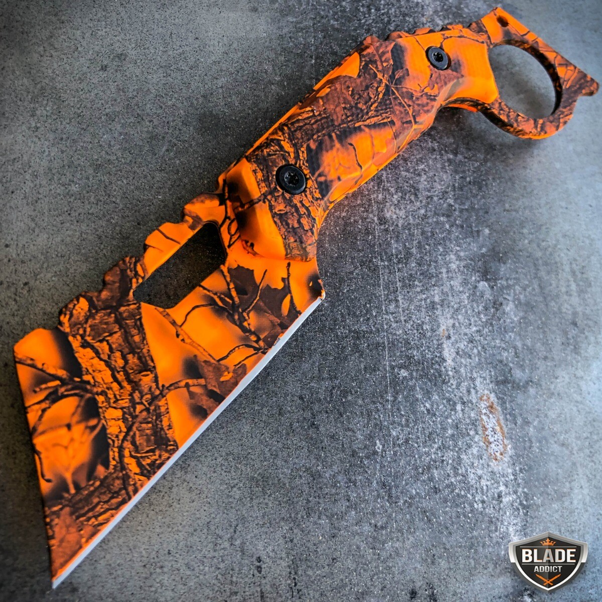 7" Straight Edge Razor Fixed Blade Cleaver TANTO Hunting Tactical Knife