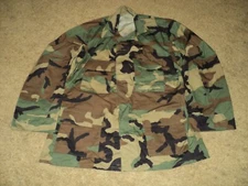 VINTAGE AUTHENTIC US MILITARY ISSUE WOODLAND CAMO BDU COMBAT COAT SHIRT 1998 LG