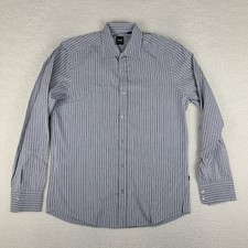 Hugo Boss Shirt Mens Medium Blue Gray Striped Lucas Dress Button Up