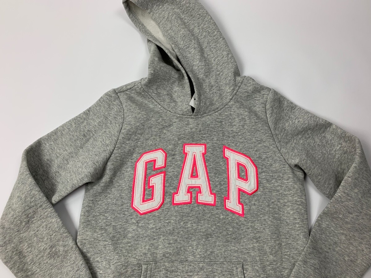 NEW Gap Kids Gray Pink White Signature Logo Hooded Hoodie