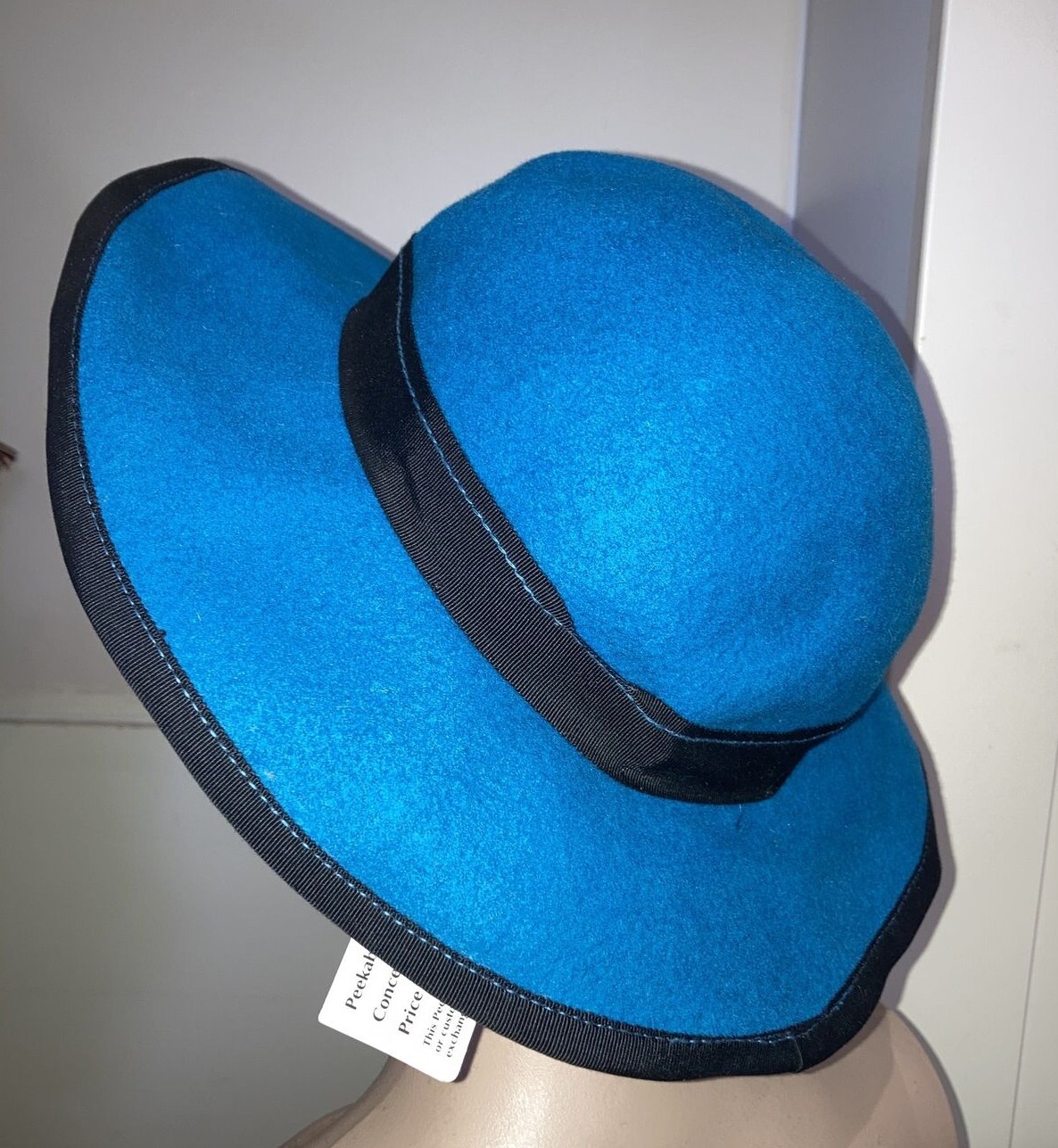 Peekaboo Vintage Topshop/Bermona Trend Petrol Blue Felt Hat, Band & Bow, Size M 5