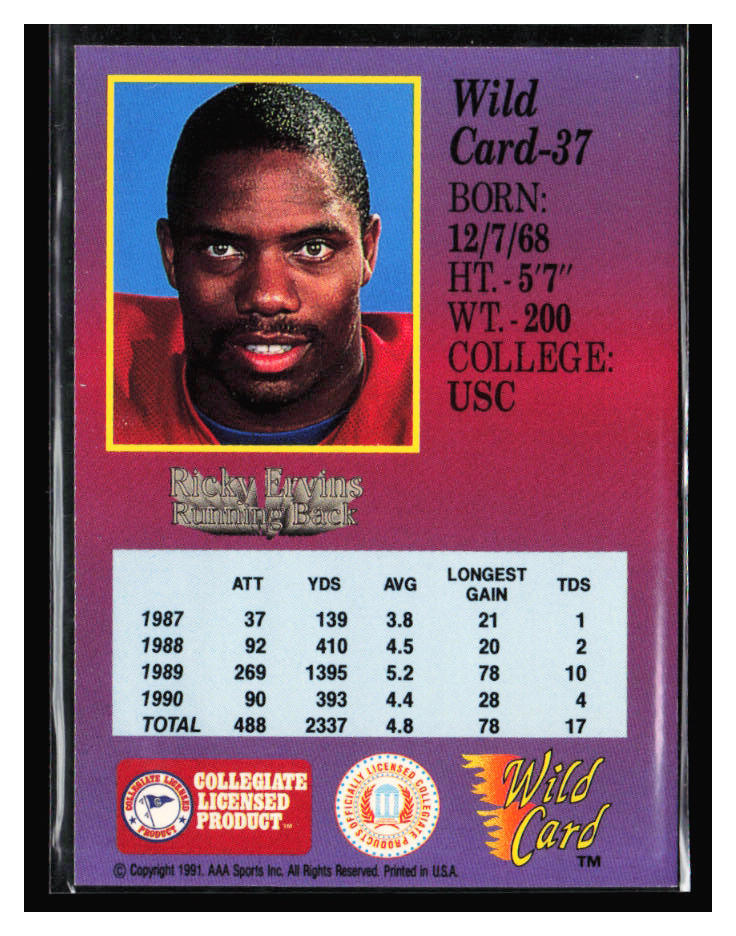1991 Wild Card Draft 1st Edition #37 Ricky Ervins | eBay