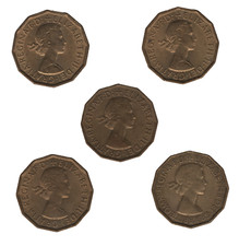 British Elizabeth II Threepence &ndash; Mixed Dates &times;5 Lot