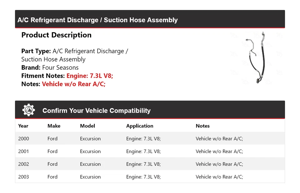 Conjunto de manguera de línea de succión de descarga Ford Excursion 2000-03 4 estaciones 2001 Foto 2 de 4