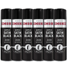 Simoniz Satin Black Spray Paint Acrylic Fast Dry Smooth Finish Durable 500ml X 6