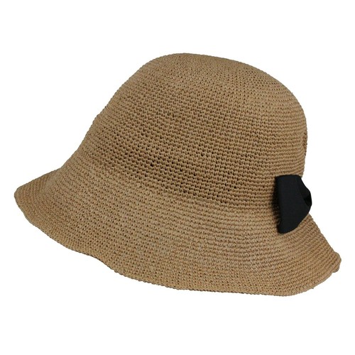 Straw Cloche Bow Bucket Hat Summer Packable Beach Floppy Sun UV Travel Women - Picture 10 of 17