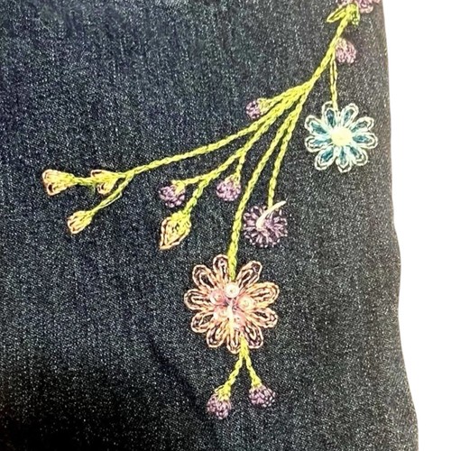 Vintage GAP Kids Flare Jeans Sz 5 Y2K Floral Embroidered Boho Festival Denim - Picture 9 of 11
