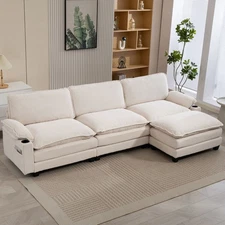 Modern 3+1 L-Shaped Corduroy Fabric Sofa Modular Sectional Cloud Couch W/Ottoman