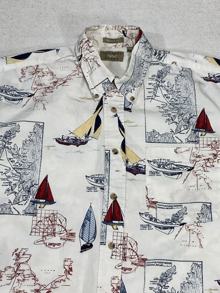 Vintage Natural Issue Shirt Mens Medium Nautical Print Sailboats S/S Button Up - Image 4 of 4