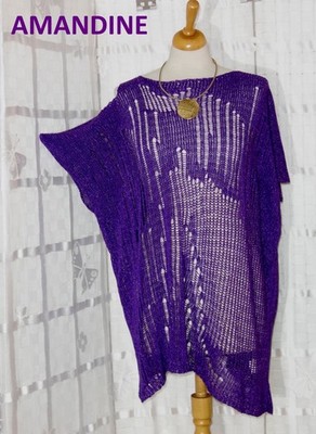 Amandine Designer HÄKEL STRICK  Weste Pullunder OVERSIZE 48 50 52 54 LILA