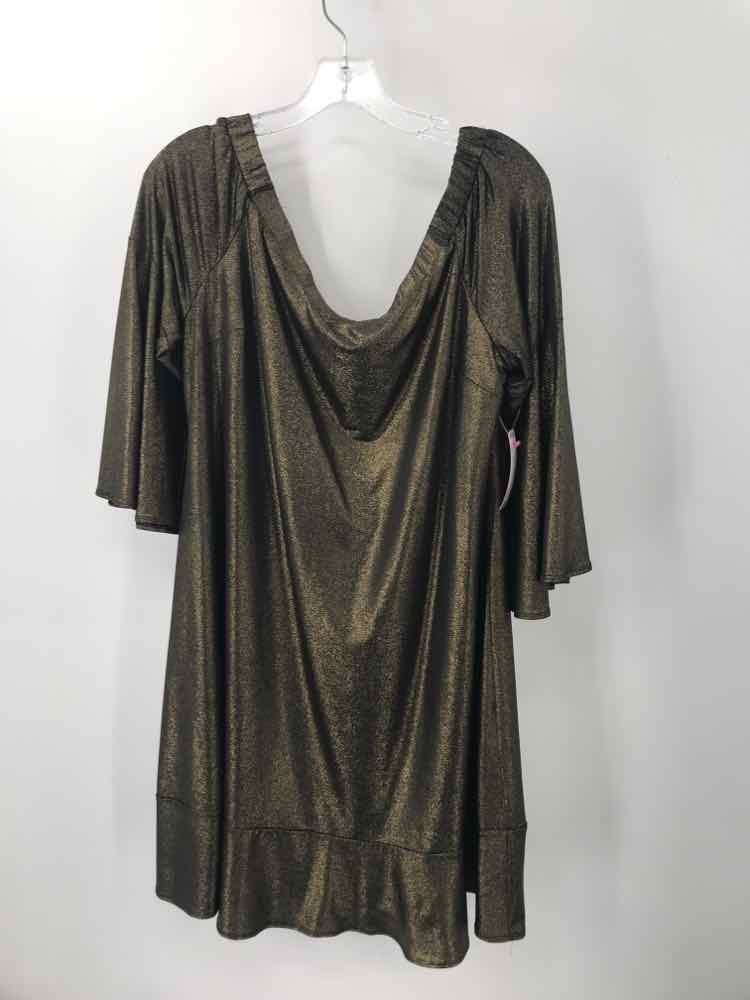 Pre-Owned H Halston Gold Size 14 Short Long Sleeve Dress