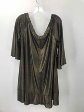 Pre-Owned H Halston Gold Size 14 Short Long Sleeve Dress