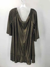 Pre-Owned H Halston Gold Size 14 Short Long Sleeve Dress