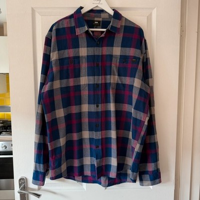 Edwin Karo Flanell Hemd Labour Langarm Blau Rot Größe XL