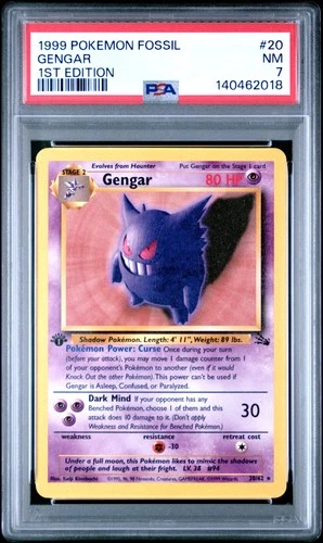 1999 POKEMON FOSSIL 1ST ED #20 GENGAR PSA 7