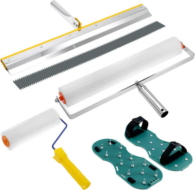 QWORK Self-Leveling Cement Tool Kit, 9'' & 20'' Spike Rollers with Scraper and Spi