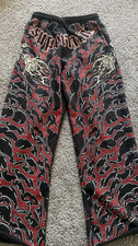 Civil Regime Men's Graphic Sweatpants Black Red White Cotton S Elastic Waist