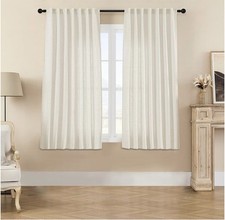 Linen Curtains for Living Room, Back Tab Semi Sheer 52 63 inches Long Ivory 