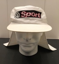 Vintage Vw Volkswagen White Hat Cap W Vw Sport Logo - Rear Sun Flaps - Adjusts