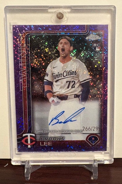 Brooks Lee 2025 Topps Chrome Purple Speckle Rookie Auto #/299 #RA-BL Twins