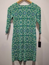 Tommy Hilfiger Women's Green Size 4  3Q Sleeve Medallion Print Stretch Dress