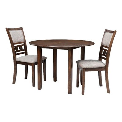 Benjara 3pc 42'' Dining Table Set- Extendable Drop Leaves- 2 Chairs- Brown