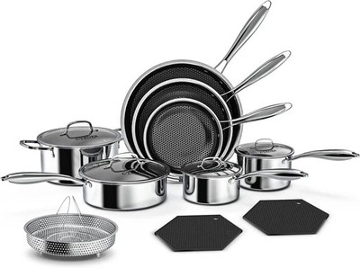 14-Piece Nonstick Hybrid Hex Cookware Set - Induction & Oven Safe, PFOA Free