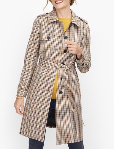 Talbots Trench Coat Polis à Plaid Petit Marron Noir Plaid Déplacement Voyage - Photo 2/13