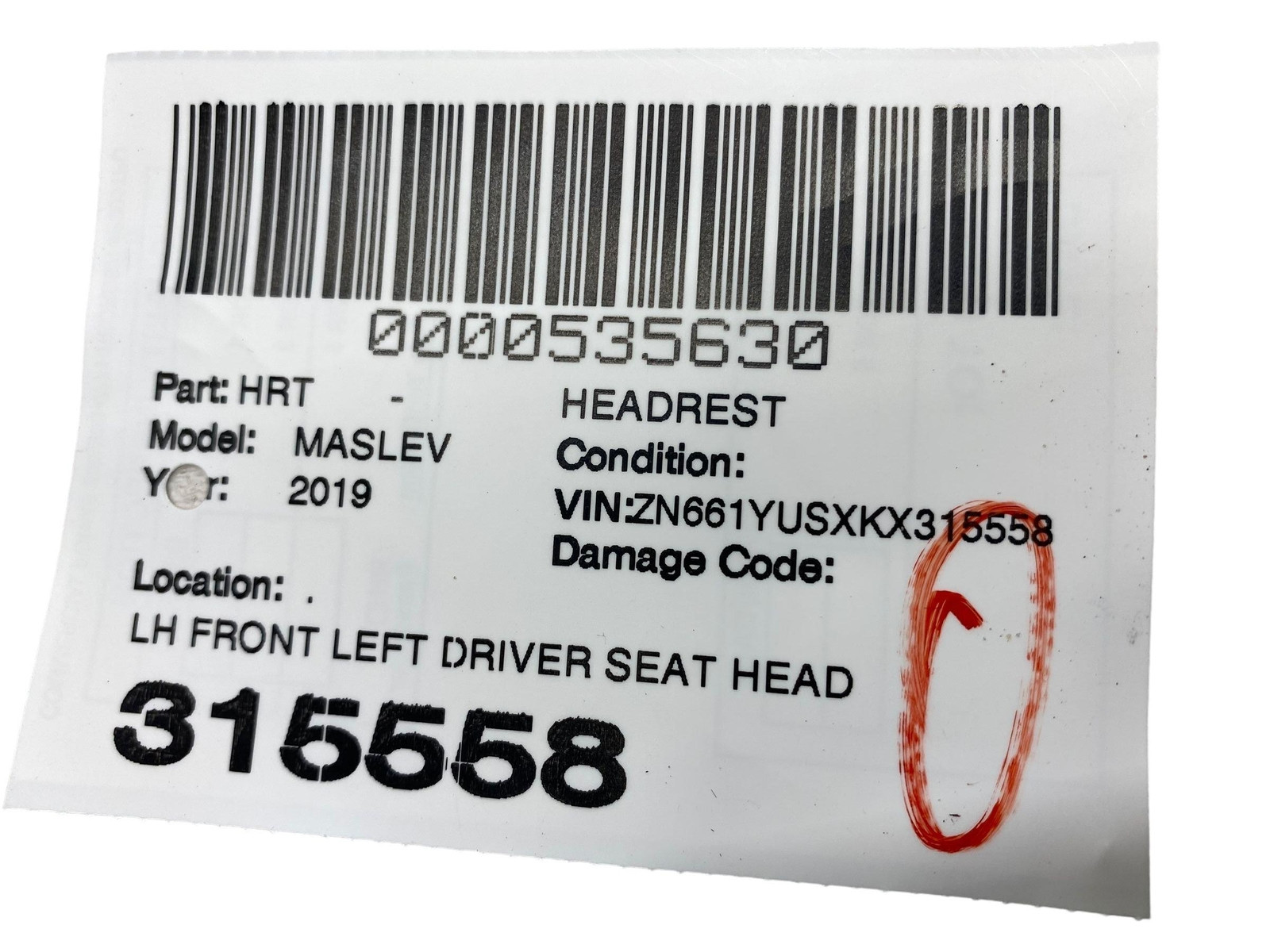Maserati Levante 2017-2022 FRONT+LEFT Headrest
