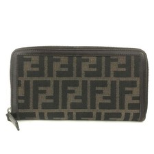 EGA FENDI Zucca Canvas Leather Zip Around Long Wallet Khaki /6BL0172