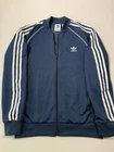 Adidas Track Jacket Mens Large Blue Striped Full Zip Soccer Originals Trefoil