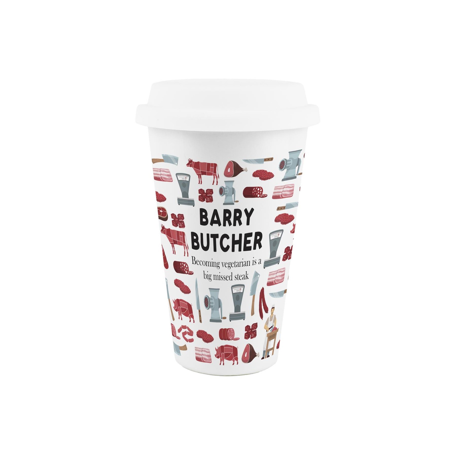 Butcher Ceramic Travel Mug - Personalised Novelty Meat Themed Gifts