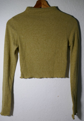   BERSHKA KAHKI-GRÜNER PULLOVER  GRÖßE S CROPPED LANGARM FEINSTRICK UNGETRAGEN