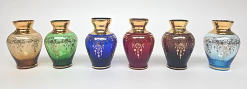 Set of 6 Vecchia Murano Art Glass Vases w/Gold Trim & Edging ~ Beautiful!