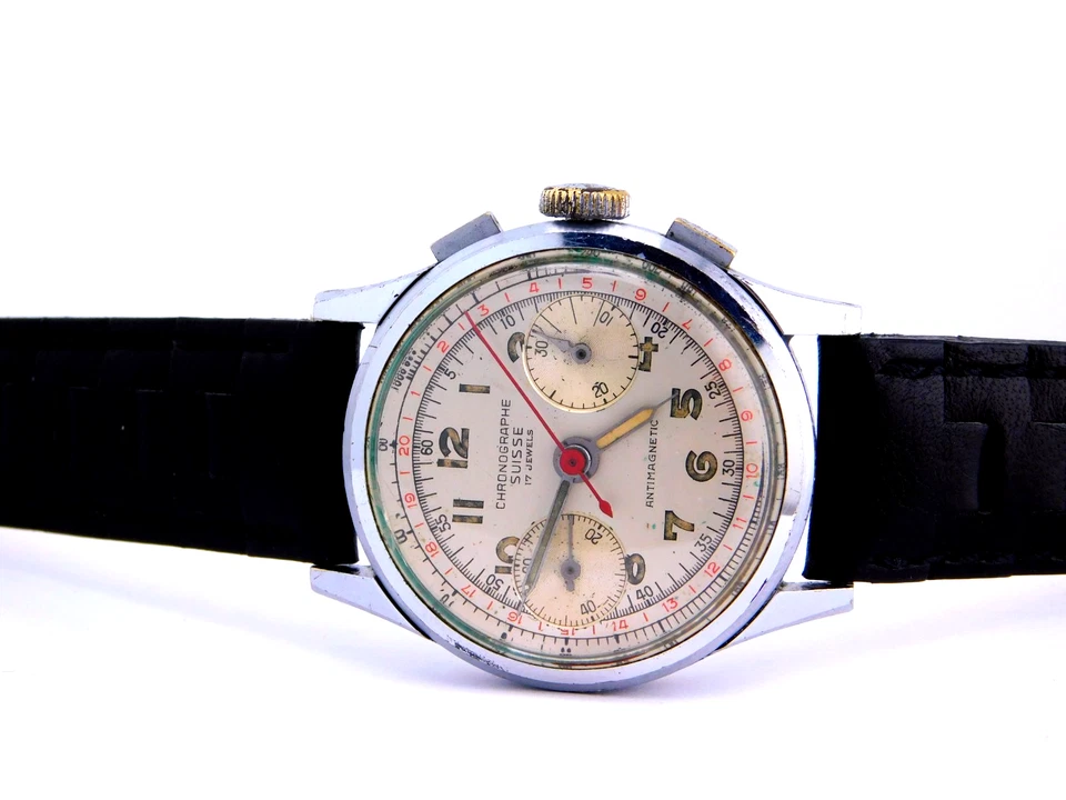 VINTAGE RARE CHRONOGRAPHE SUISSE LANDRON 51 FLYBACK CHRONO MENS WRISTWATCH 1950s - Image 3 of 4