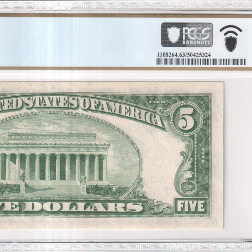 1950 $5 Federal Reserve Note - Chicago District - Wide I - 63 PPQ (Graded) - Image 4 of 4