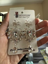 Chandelier White Earring Silver Wedding Long Rhinestone Clear